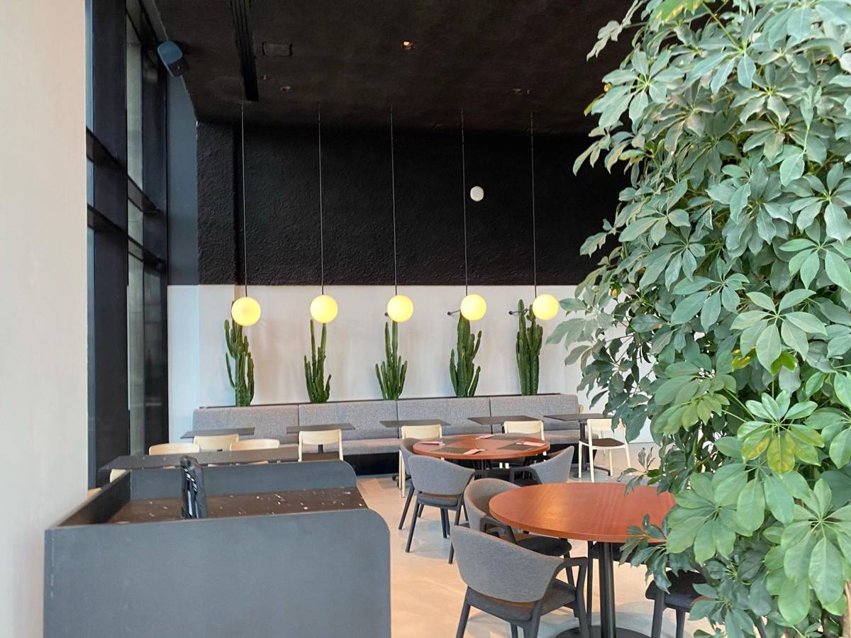 Loungehoek met verlaagd plafond en verlichting